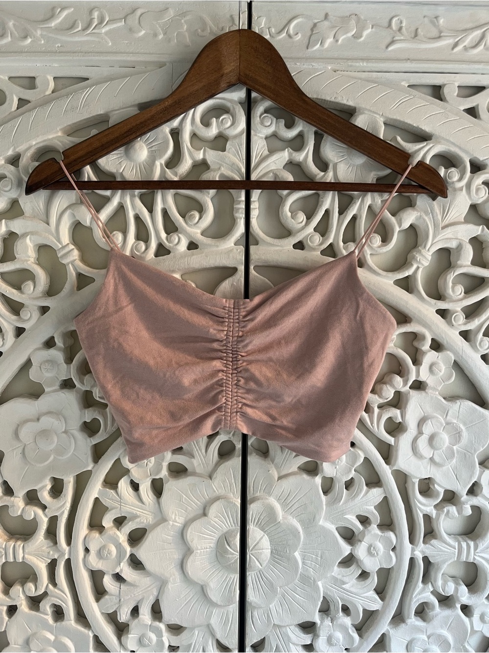 Wilfred Free Aritzia Pink Ruched Cropped Cami Tank Top Size Small
